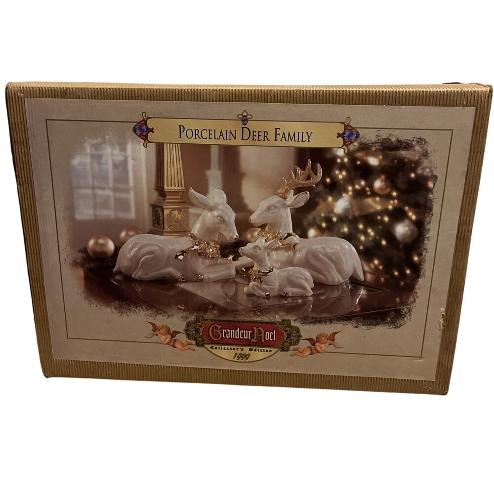Vintage Grandeur Noel Porcelain Deer Family Figurine Set 3 Christmas 1999